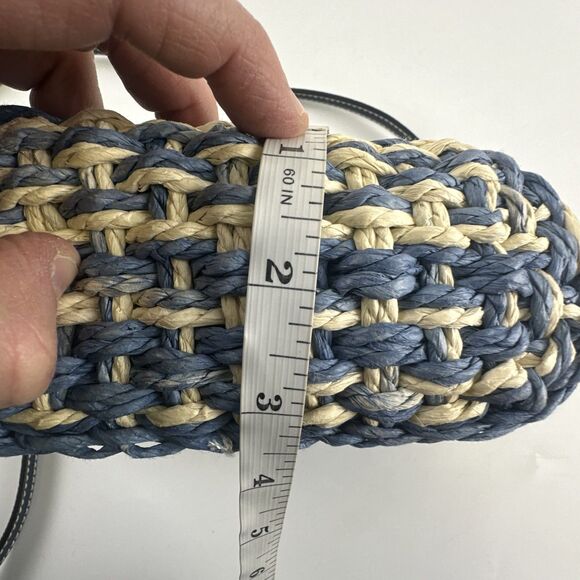 Universal Thread Straw Purse Flap Snap Blue Faux Leather Yellow Striped Small - Picture 14 of 14